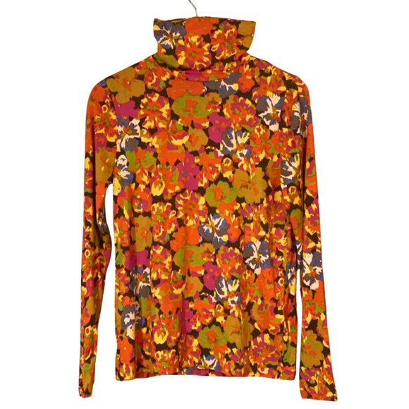 J.Crew Tissue Turtleneck – Sunset Floral Orange/Brown – SZ L - Picture 1 of 4